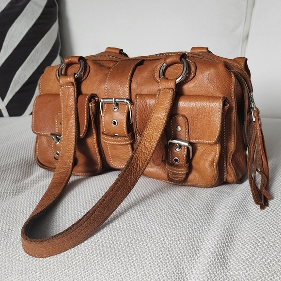 Roots Handbags - ROOTS Tan  Pebble Leather Satchel